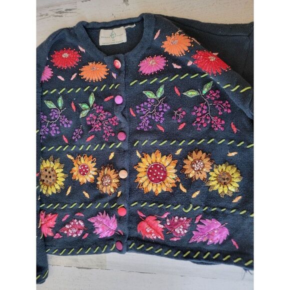 Vintage Design options AS IS cardigan Philip Jane Gordon floral fall embroidered - Picture 8 of 16